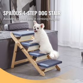 Wooden Pet Steps and Ramp Combo, 2-in-1 Design, Foldable Access for Beds, Sofas, and Vehicles, 4-Step Structure for Pets of Small to Large Size