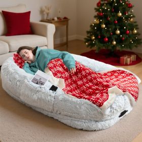 Oversized Human Dog Bed For Adults & Pets, 71 In X45 In X 12 In Ultra Soft Faux Fur Lounger, Washable Floor Bed With Orthopedic Support, Pillow & (Option: Grey Christmas)