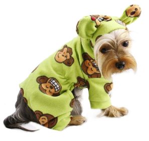 Adorable Silly Monkey Fleece Dog Pajamas/Bodysuit with Hood (Color: Lime, size: L)