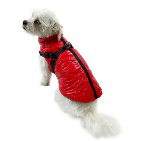 Water Resistant Puffy Vest with Built (Color: Red, size: L)