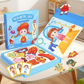 Blue Princess Dress-Up Puzzle Toy  Portable Magnetic Case With 11 Cards & 41 Puzzle Pieces Creative Role-Play Toy For Kids (Option: 1set)