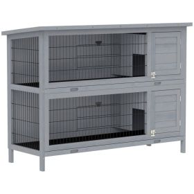 54" 2-Story Large Rabbit Hutch Bunny Cage Wooden Pet House Small Animal Habitat with Lockable Doors, No Leak Tray and waterproof Roof for Rabbit (Option: Grey-1470x570x220 mm)