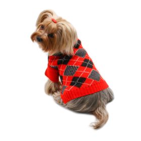 Argyle Turtleneck Sweater in Red/Black/White (Color: Red, size: XL)