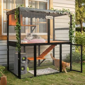 Wooden Catio Outdoor Cat Enclosure Large Cat House For Mulitiple Cats Walk ,Indoor 4 Tier Cat Enclosures House , Outdoor Cat Catio With Waterproo (Option: 29015134)