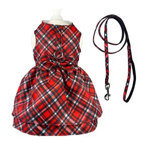 Red Plaid Harness Dress with Matching Leash (Color: Red, size: S)