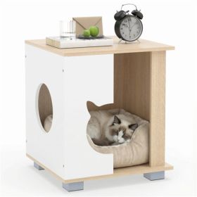 Multipurpose Wooden Cat House Nightstand, Sturdy Metal Base Anti-Slip Pet Furniture (Option: Natural  White)